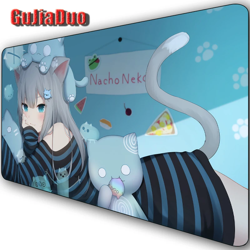 GuJiaDuo Comic Cute Cat Ears Girl Mouse Pad XL Lockedge Gamer cuscino per Pc tappetino da gioco accessori da gioco Kawaii Cartoon tappetino per Mouse