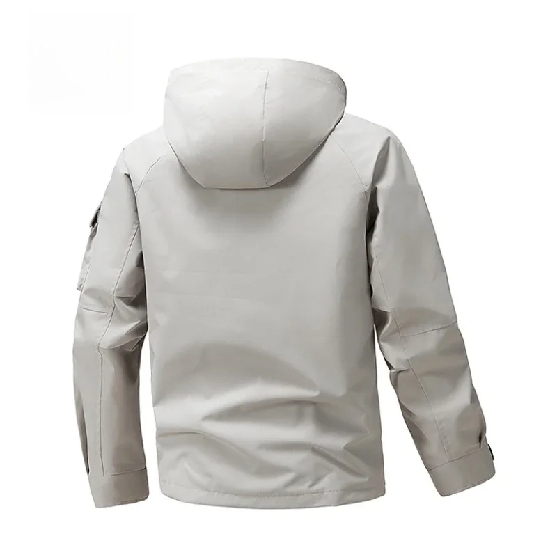 Leichte Herren-Kapuzenjacken Herbst Casual Streetwear Mode Multi-Taschen Arbeitsjacken Outdoor Wasserdichte Windjacke – Detail 14