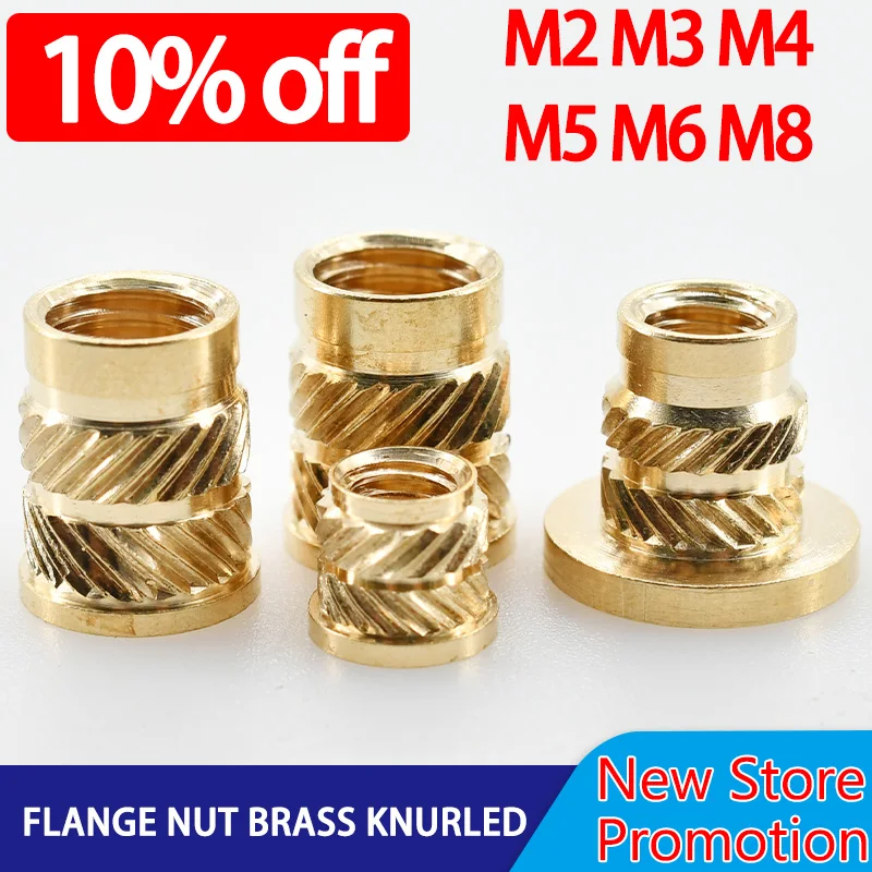 M2 M3 M4 M5 M6 M8 Flange Nut Brass Knurled Hot Melting Insert  Thread Heating Molding Injection Embedment T-type Nuts Electrical