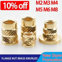 M2 M3 M4 M5 M6 M8 Flange Nut Brass Knurled Hot Melting Insert Thread Heating Molding Injection Embedment T-type Nuts Electrical