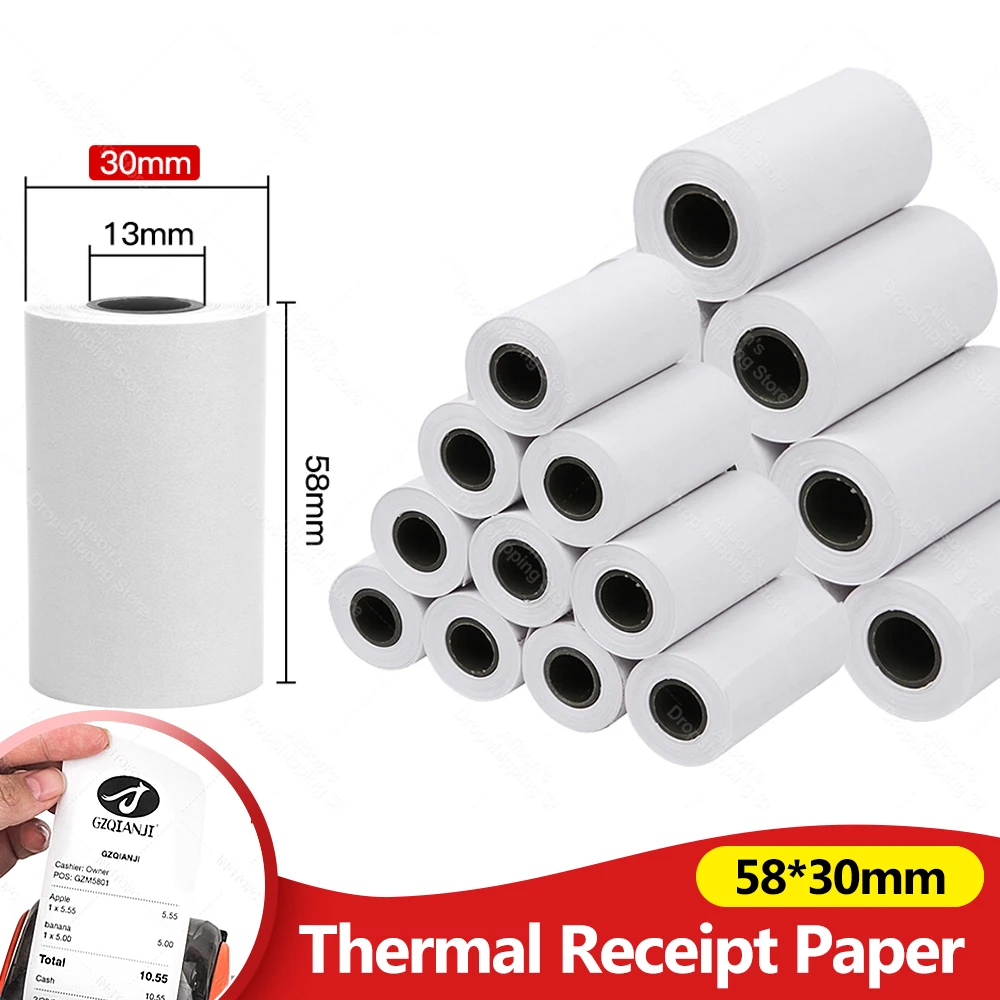 العالمي ورقة 57x30 مللي متر ورق الإيصالات الحرارية لجميع صغيرة 58 مللي متر بدون حبر سماعة لاسلكية تعمل بالبلوتوث طابعة حرارية Papel Termica 20 لفات