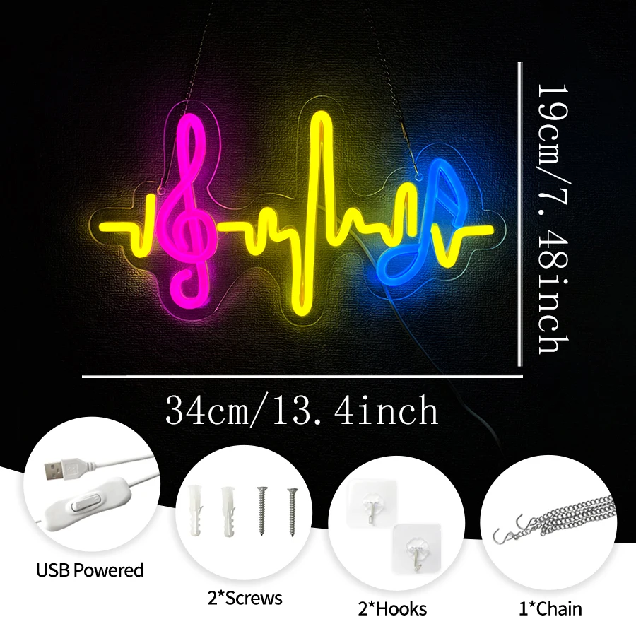 Music Notes Neon Sign,Musical LED Neon Wall Sign USB Powered,Music Decor for Bedroom Man Cave Studio Musical Christmas Kids Gift