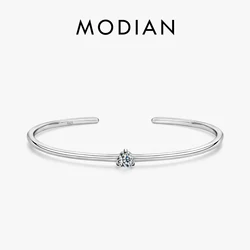 Modian 100% Real 925 Sterling Silver Round Clear Ten Heart CZ Open Bracelet For Women Fine Jewelry Charm Adjustable Bangle Gifts