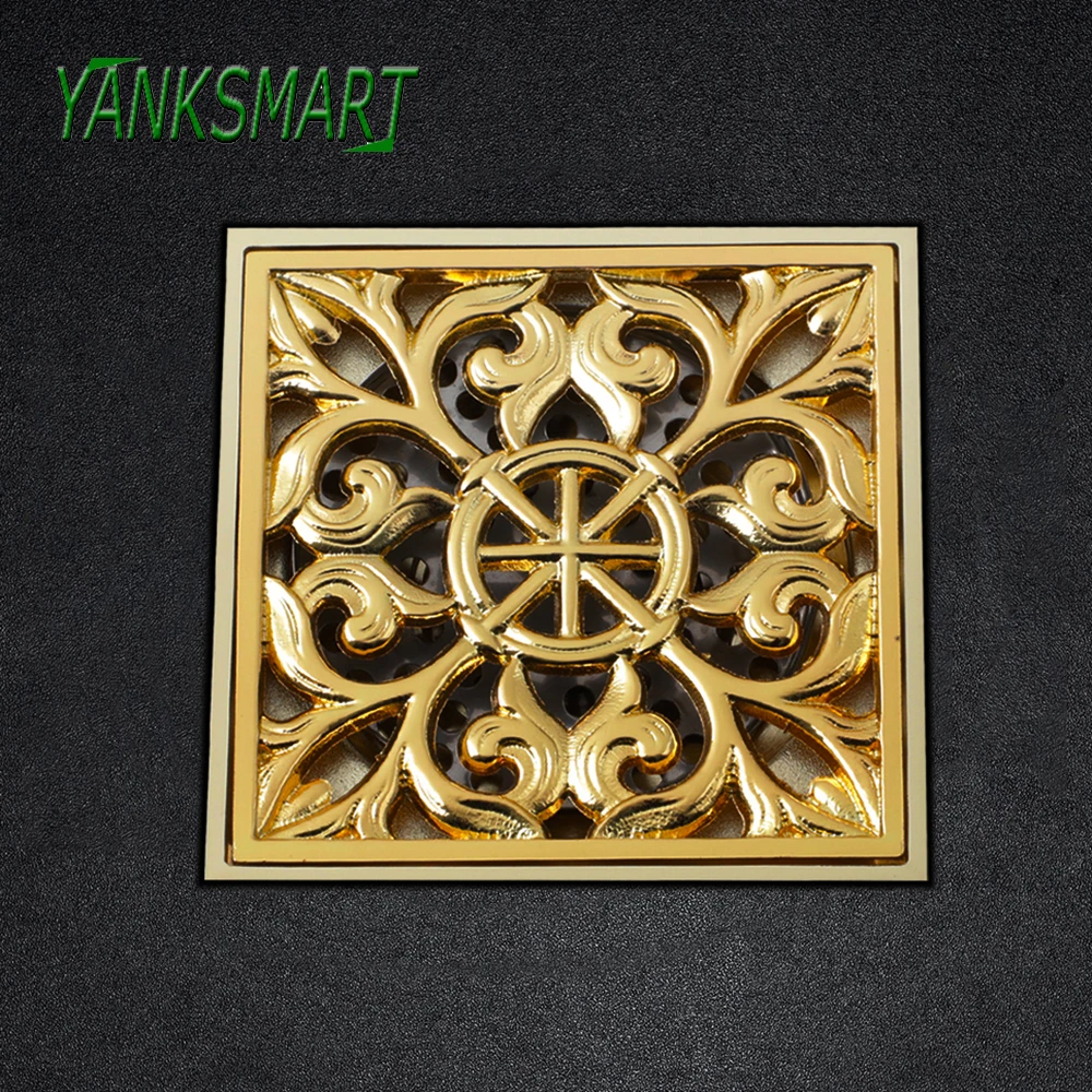 

YANKSMART Bathroom Gold Polished Basin Bathtub Floor Drains Filter Sink Strainer Waste Square 100*100 mm Bathroom Accessories