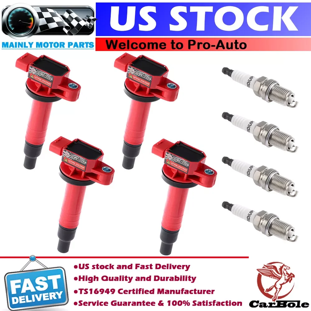 Carbole  4X Ignition Coil + 4X Spark Plug For Toyota Yaris Echo Prius Scion xA xB UF316