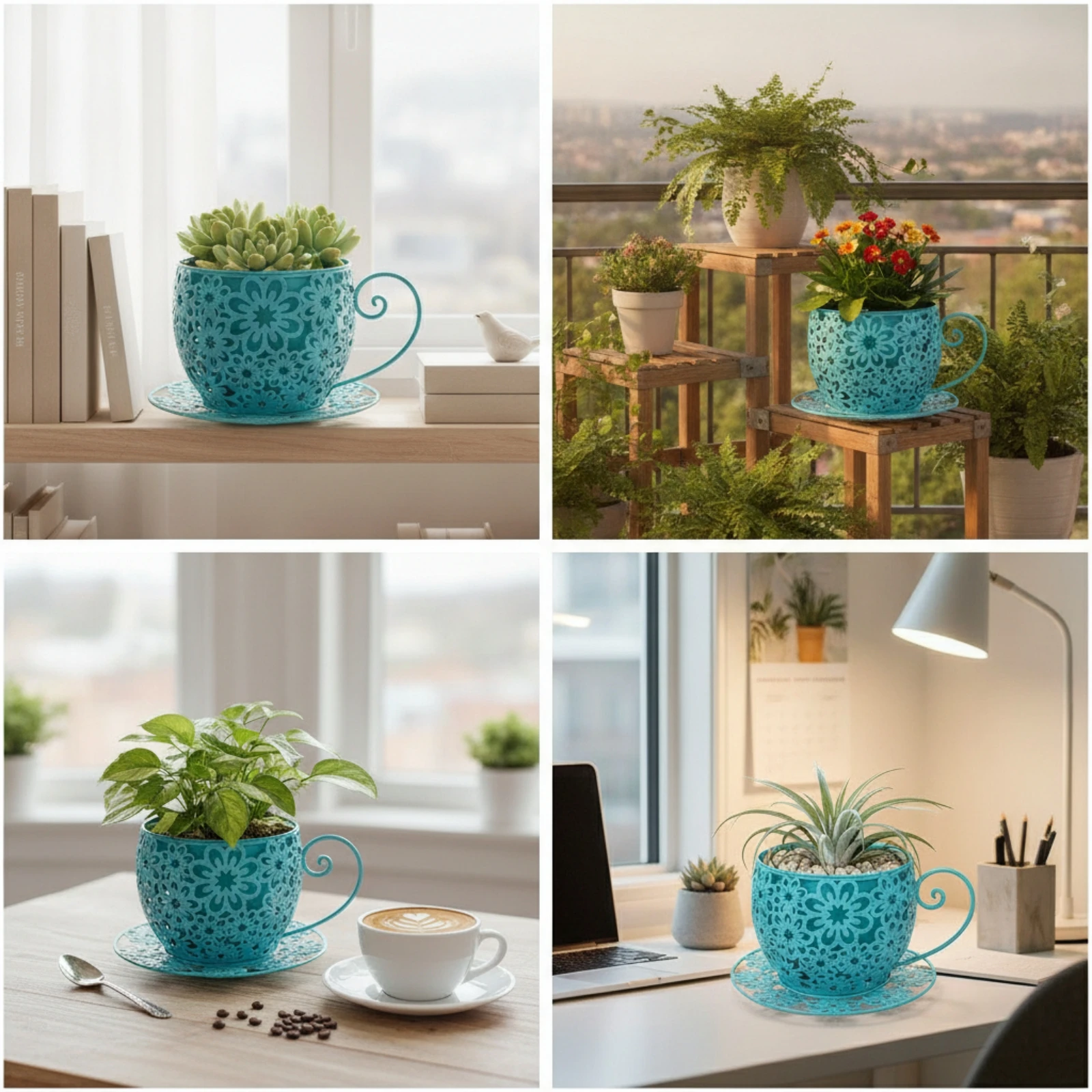 Coffee Cup Planter Cutout Teacup Planter Teacup Flower Pot Decorative Outdoor for Gardeners, Tabletop, Windowsill