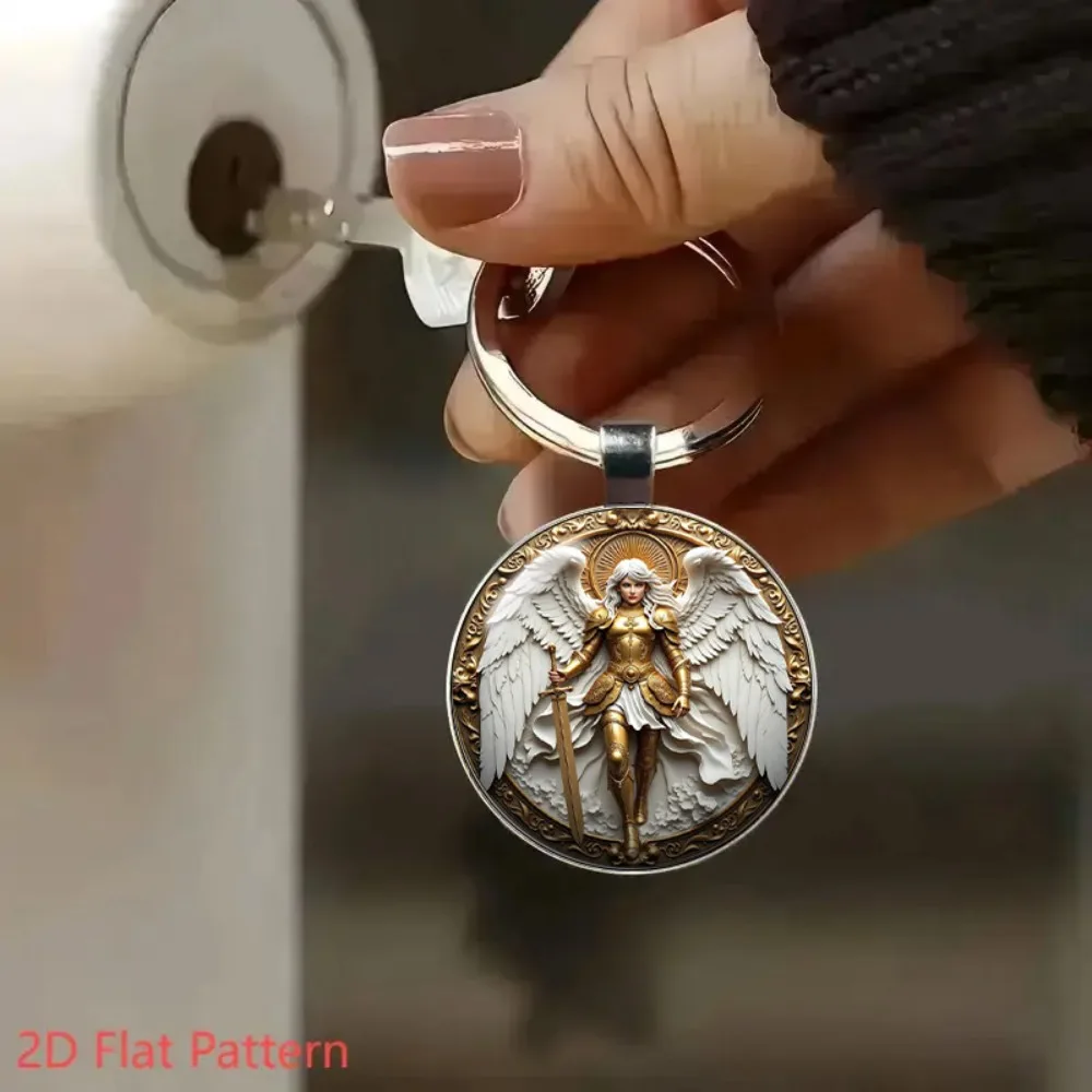 5-24Sets  Archangel Michael 2D Flat Keychain Warrior Angel Religious Pendant Faith Gift Baptism Communion Xmas Easter Souvenir view 4