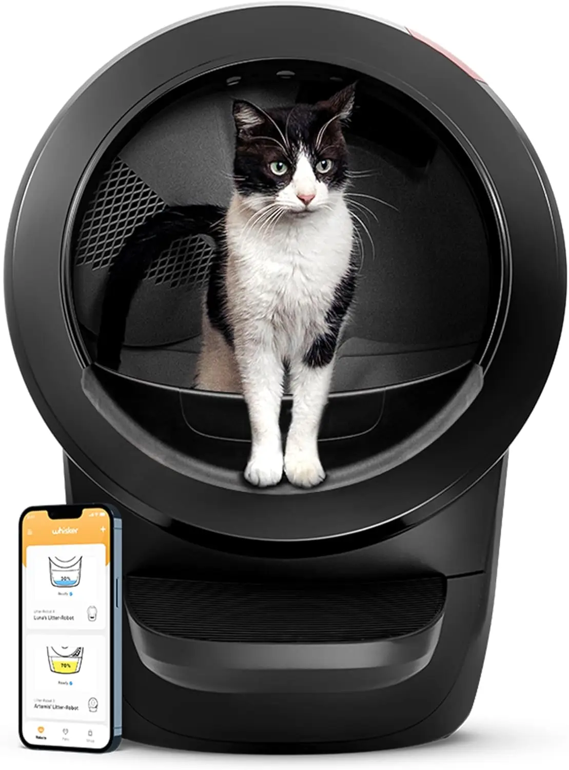 

4 with Step & Fence by Whisker, Black - Automatic, Self-Cleaning Cat Litter Box, Helps Reduce Litter Box Odors, Never Scoop Agai