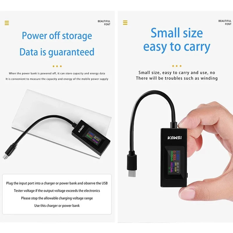 KWS-065C USB/Type-C Stroomspanningstester LCD-kleurenscherm 0-6,5A Batterijcapaciteitsdetector QC2.0 3.0 PD VOOC Snel opladen