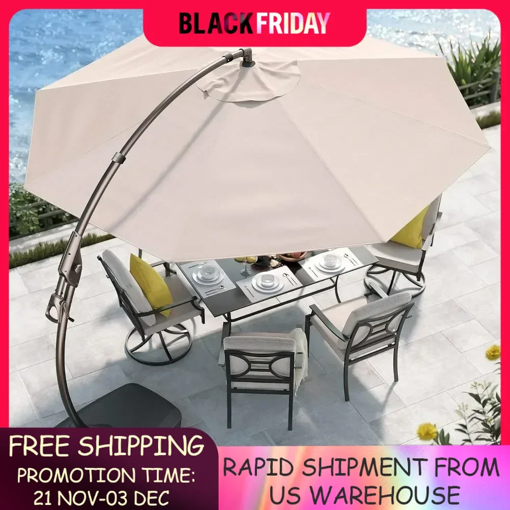 11FT Cantilever Umbrella with Base Outdoor Large Round Aluminum Offset Umbrella for Patio Garden Backyard parasol umbrella