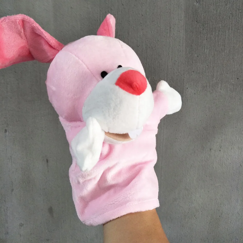 Offener Mund rosa Kaninchen Handpuppe Säugling Plüschtier für Kindergeburtstagsgeschenk