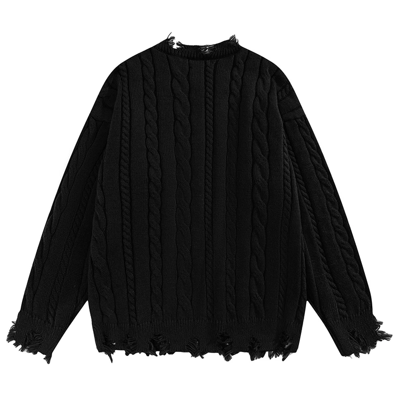 سترات خريفية محبوكة للرجال بلوفرات ممزقة دافئة عتيقة 2025 ملابس الشارع الشهير Harajuku ملابس تريكو فضفاضة غير رسمية