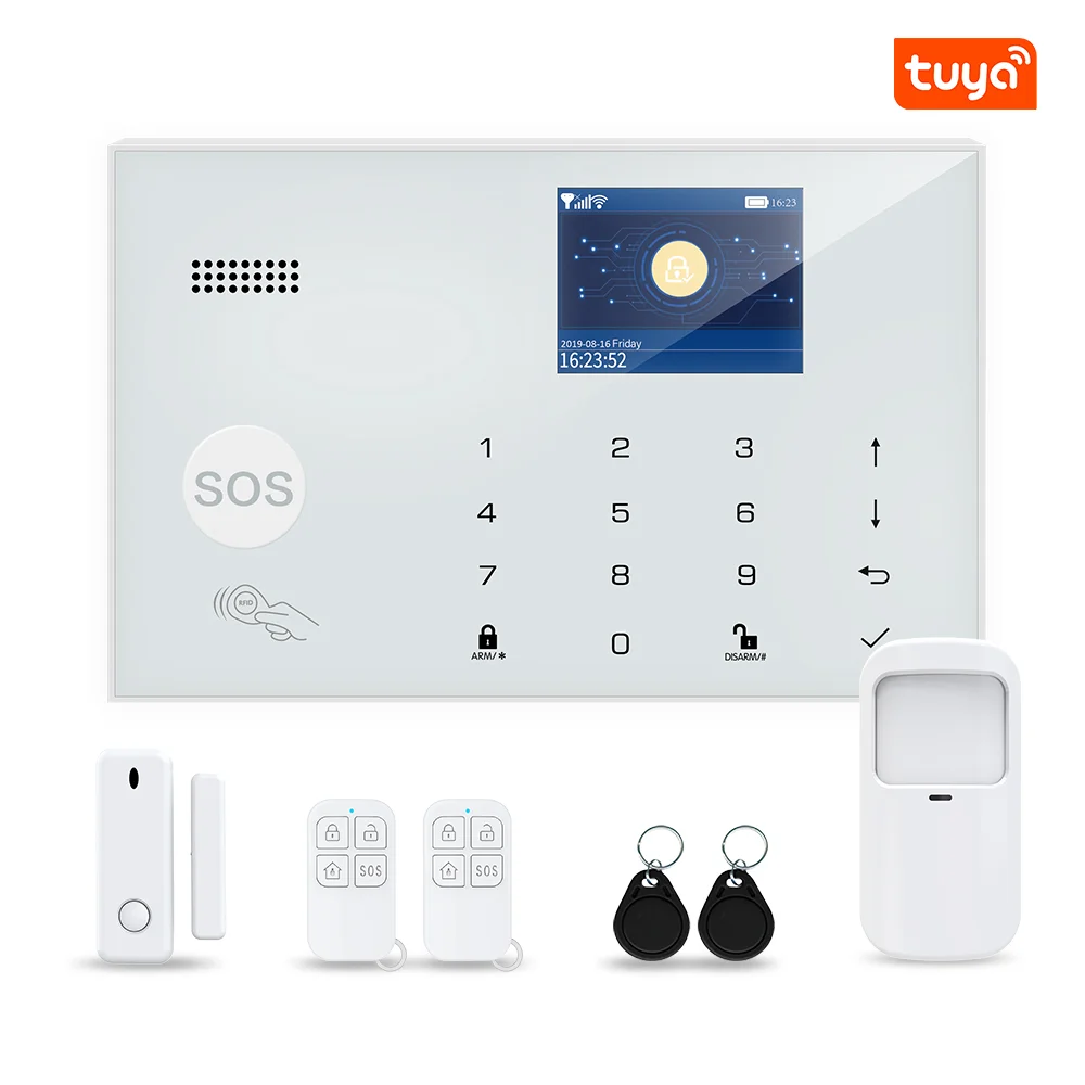 

Tuya Wifi GSM 433MHz Anti-Intrusion Home Security Burglar Alarm System Control Panel Model G34 3 Wired Zones 100 Wireless CE