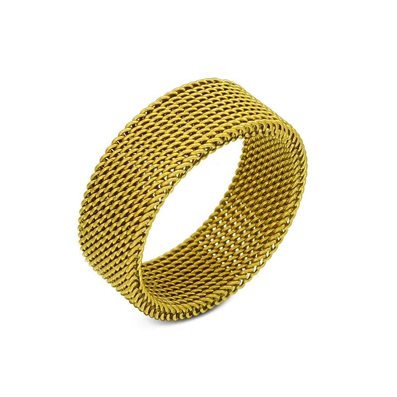 Shuangshuo Minimalist Fashion Elastic Mesh Stainless Steel Ring Retro Circle Woven Mesh Rings for Women Men Friendship Gift