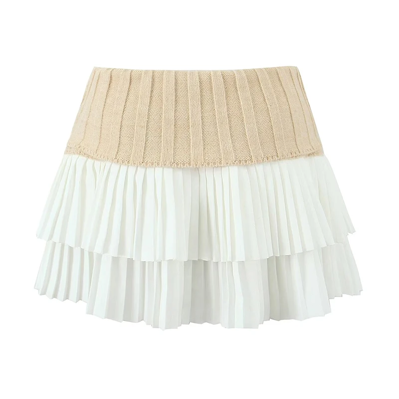 YENKYE American Retro Contrasting Knit Skirt Women Sexy Low Waist A-line Mini Skirts Autumn saia Y2K Jupe