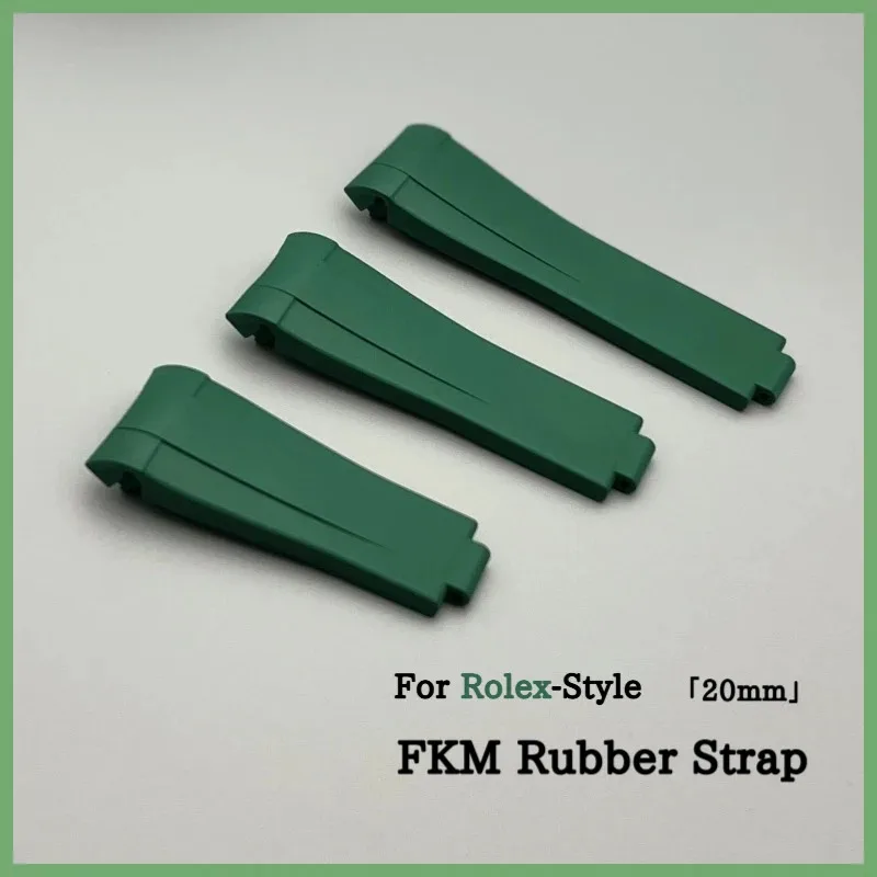 حزام مطاط FKM ذو نهاية منحنية لآلة الغواصة على طراز رولكس | حزام غوص مقاوم للماء مقاس 20 مم لليخوت ساكن البحر باللون الأسود #2