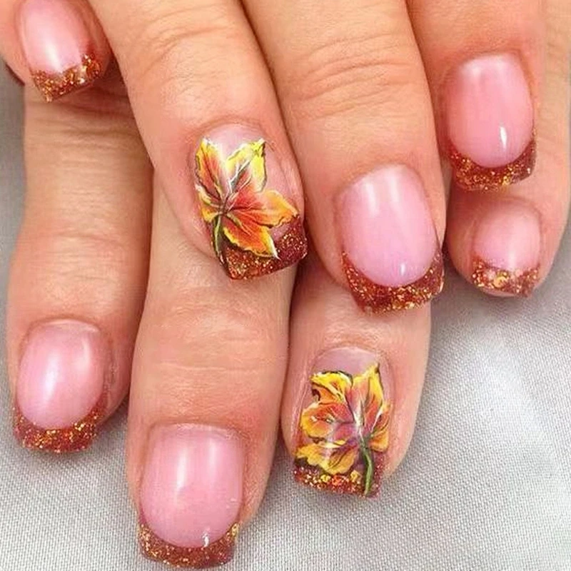 Faux ongles courts pour femmes, manucure Thanksgiving, avec motifs feuilles d'érable, livraison directe, 24 pièces