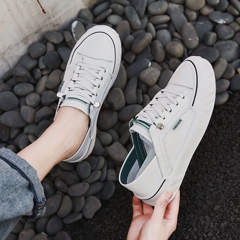 White Canvas Casual Women\'s Shoes Trend 2024 Hit Spring Comfortable and Elegant Flat Cute Fashion Low Autumn Chunky Woman Shoe