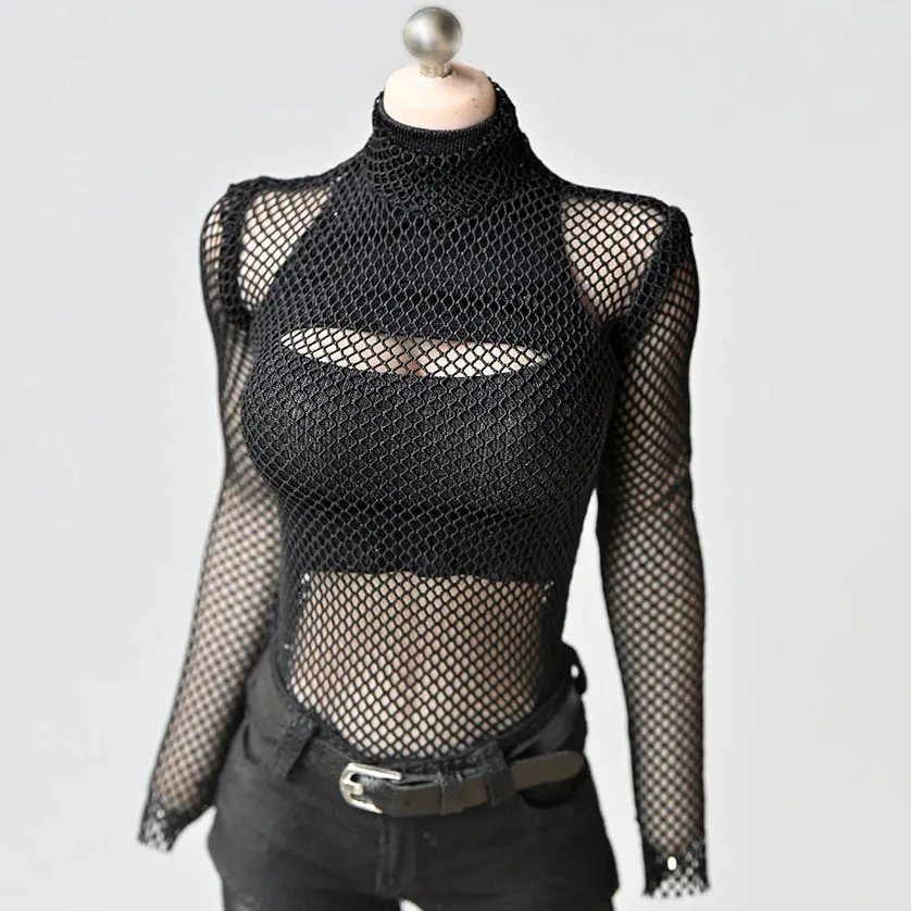 1/6 Female Mesh T-shirt Fishnet Top Suit Casual Long Sleeve Clothes Fit 12'' Action Figure Body