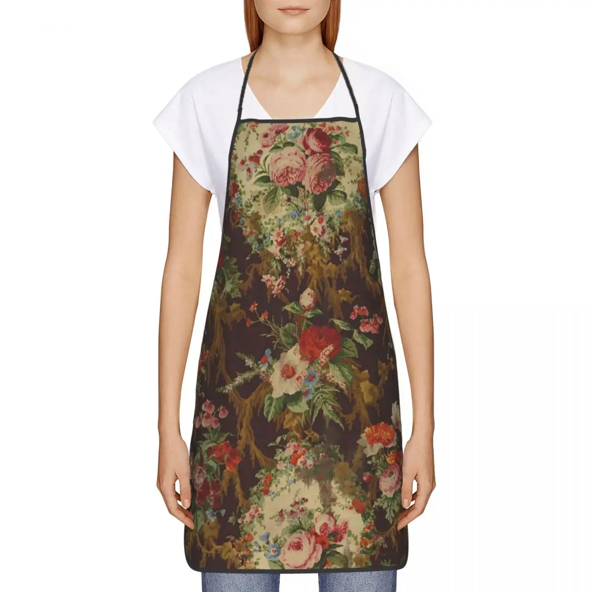 Roses On A Mossy Aprons Women Men Flowers Adult Unisex Kitchen Chef Bib Tablier Cuisine Cooking Baking Gardening