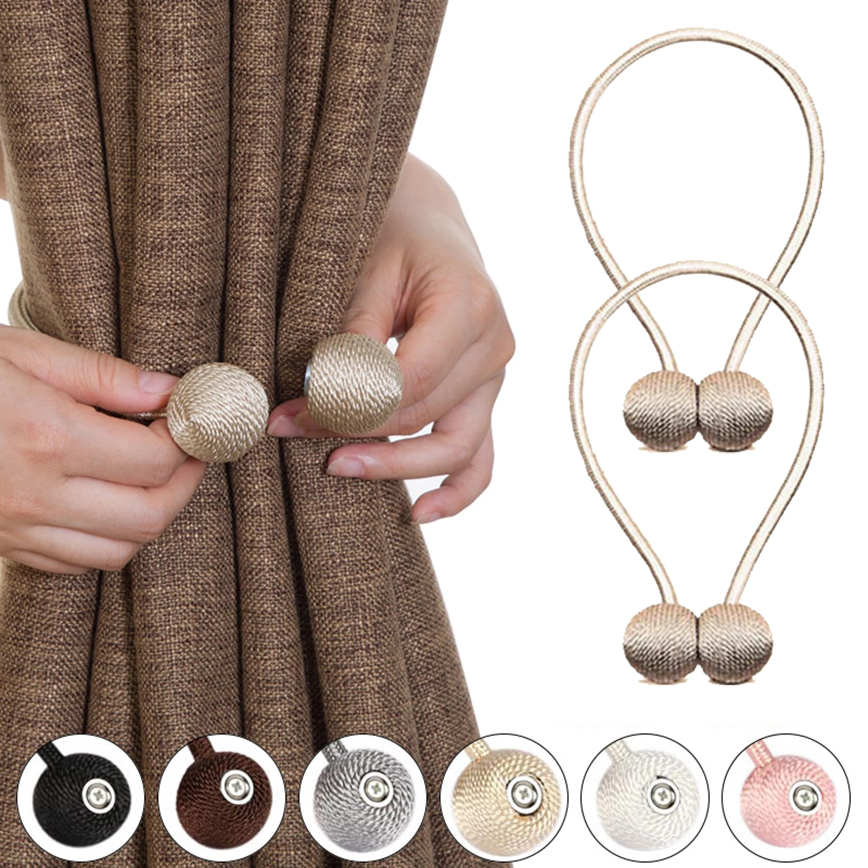 2pcs Modern Minimalist Orb Shaped Magnetic Curtain Ties with Strong Magnetic Orb Charms and Thicker Stylable Twist Cord