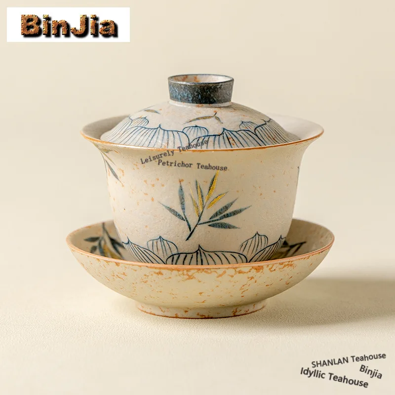 

120ml Hand-painted Lotus Gaiwan Traditional Tea Tureen Household Tea Bowl with Lid Kit Tea Maker Cover Bowl Tea Services Gift