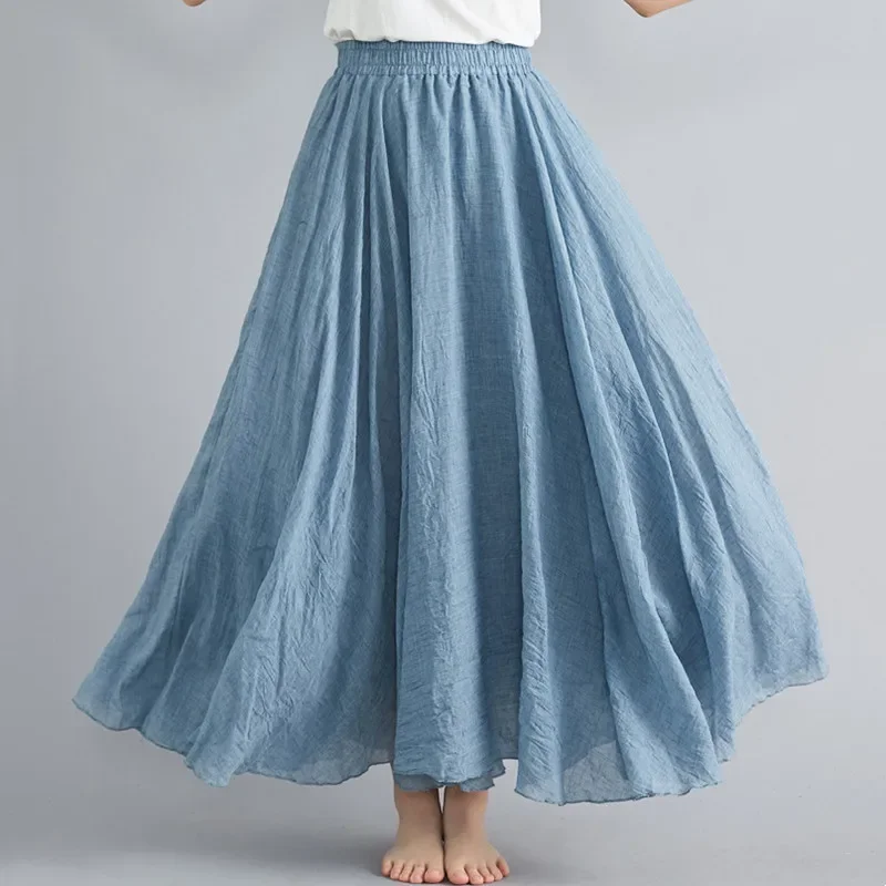 

Cotton Linen Clothes Women Skirts Maxi Y2k Elegant Beach Saia Ropa Mujer Casual Vestido Boho Long Skirt Faldas Harajuku A307