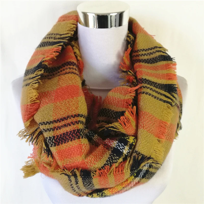 New Fashion Plaid Blanket Scarf Neck Warmer Acrylic Loop Scarf Popular Winter Snood Tartan Women Infinity Scarf
