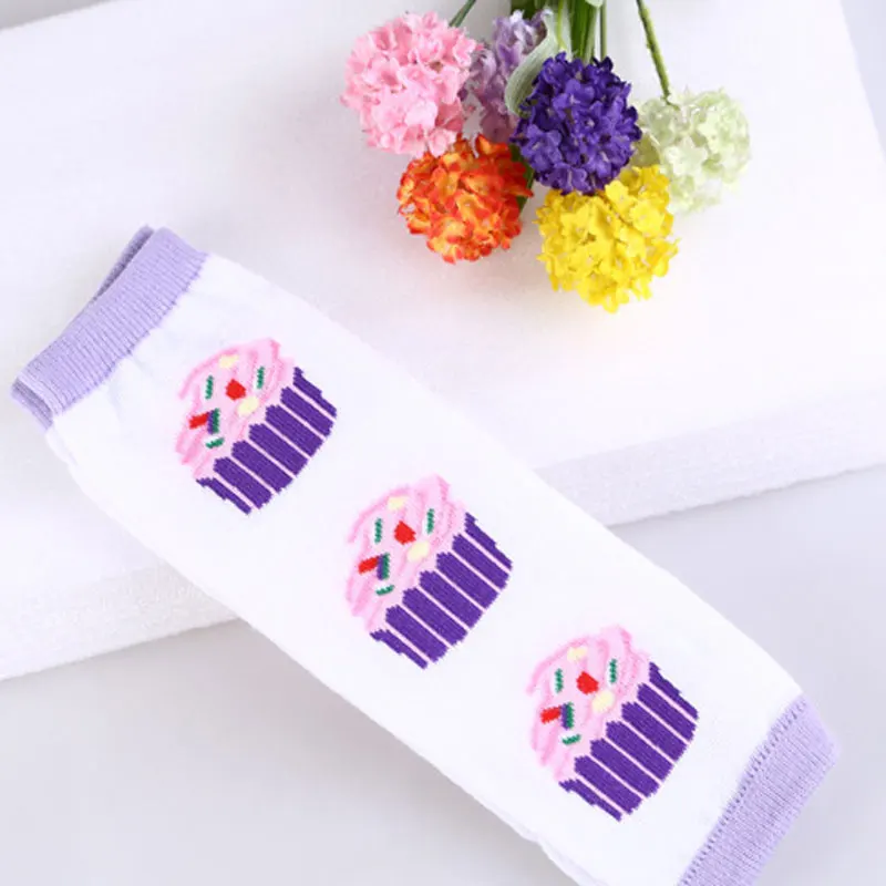 Cupcake Baby Leg Warmers for Girls Cartoon Cotton Socks Children Striped Hose Crawling Knee Pads Knitted Leggings Soft Sock