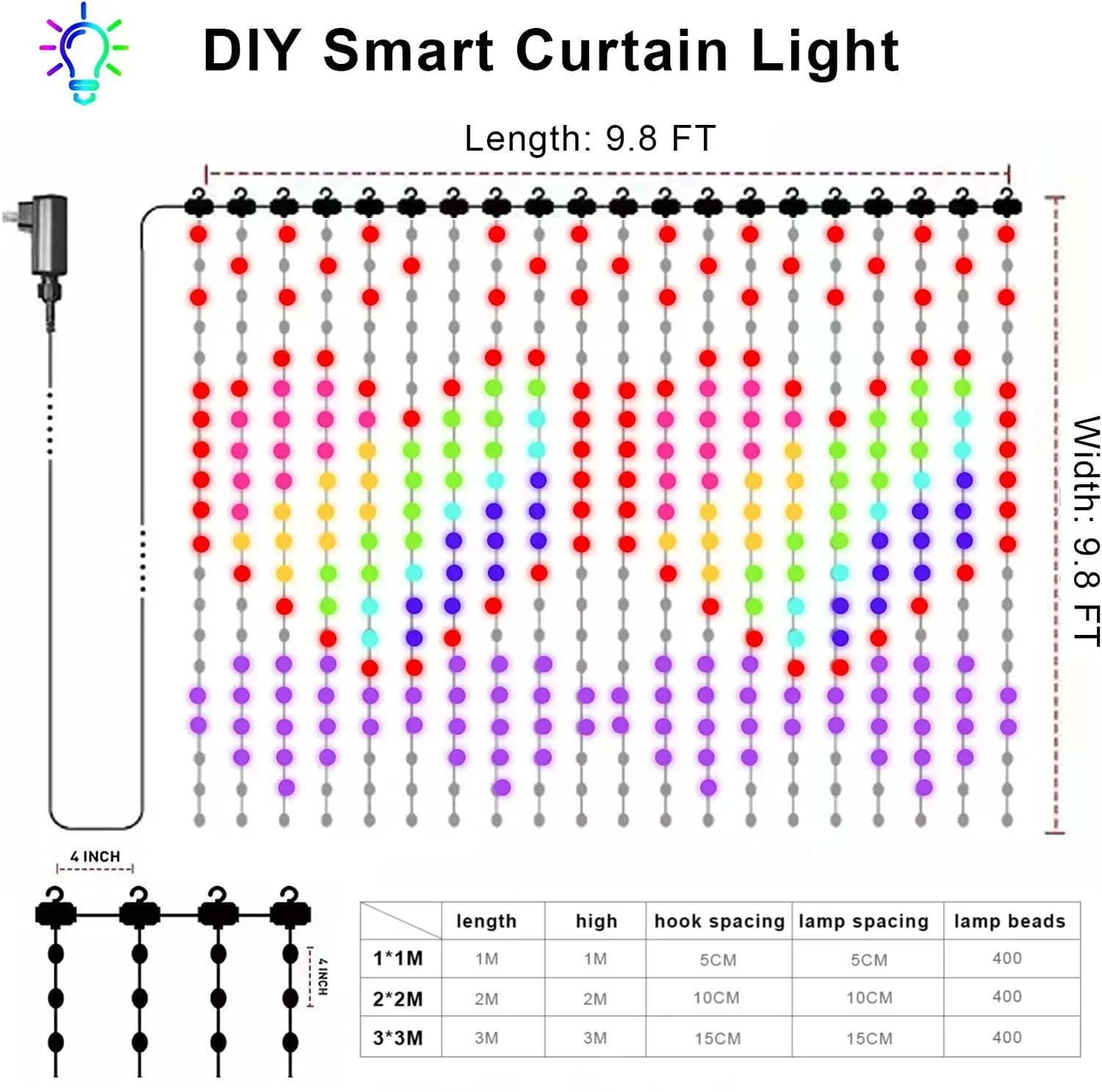 크리스마스 장식 RGB 커튼 조명 스마트 앱 제어 LED 스트링 조명, 요정 화환 크리스마스 웨딩 침실, 야외 나비다드