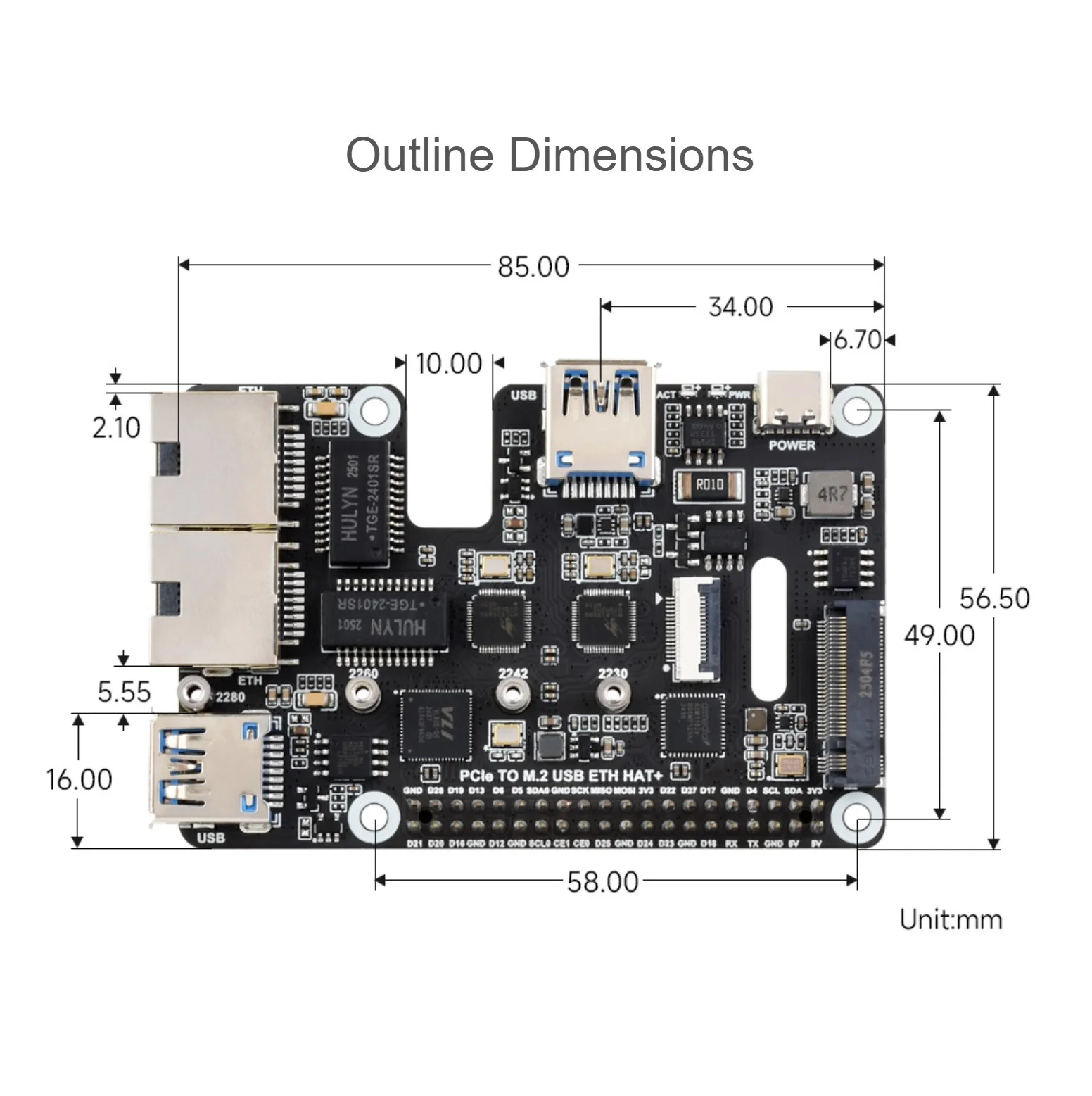 PCIe To USB 3.2 Gen1 / 2.5G ETH / M.2 NVMe Adapter For Raspberry Pi 5 Supports NVMe Protocol M.2 Solid State Drive view 6