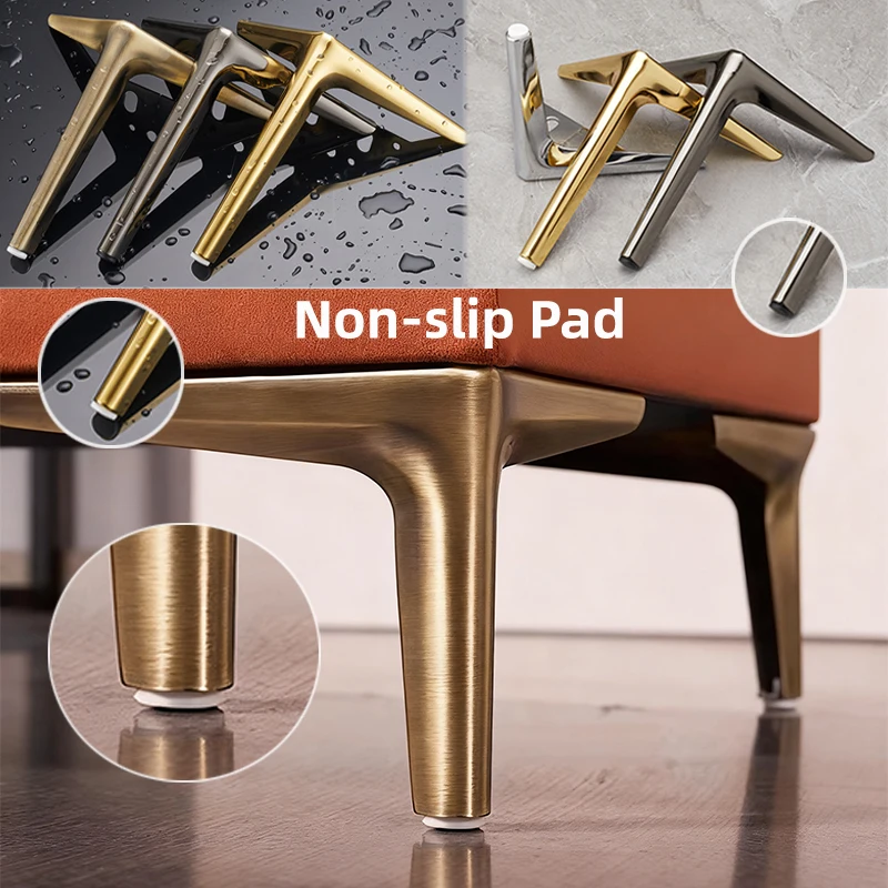Gambe per mobili in metallo da 4 pezzi con cuscinetto antiscivolo Mobile TV Tavoli da letto Gamba Divano moderno Piedini da tavolo Supporto Accessori hardware