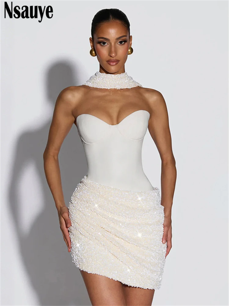 Nsauye Neue Mode Elegante Dünne Halter Liebsten Rohr Korsett Kleid Frauen 2025, Kurze Abend Sexy Party Nacht Club Kleid Winter