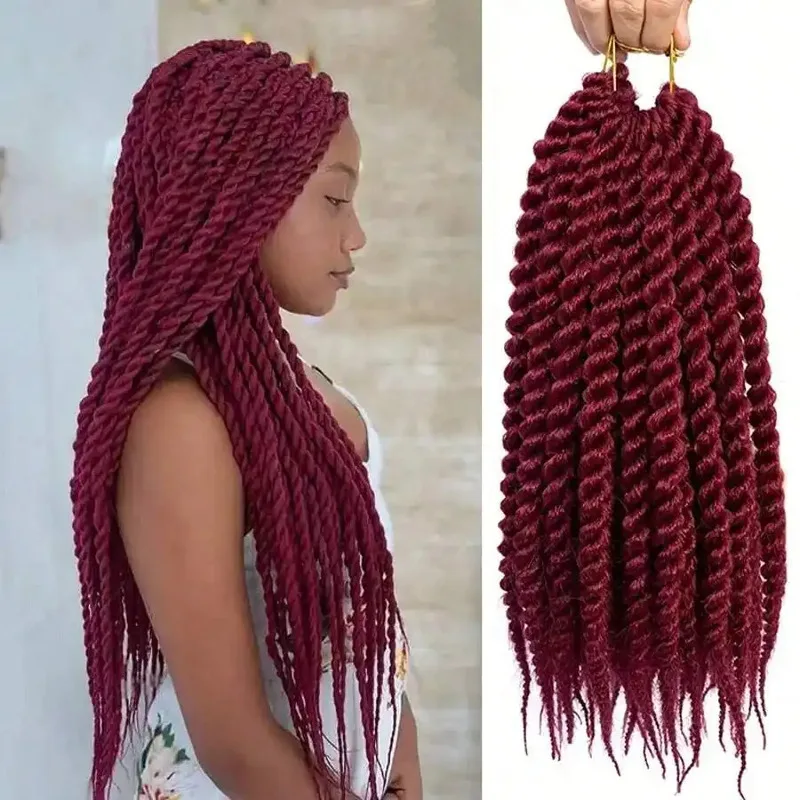 African medium-thick 12-strand hand-twisted two-braid Senegalese Twist Hair synthetic fiber crochet wig, fluffy and voluminous