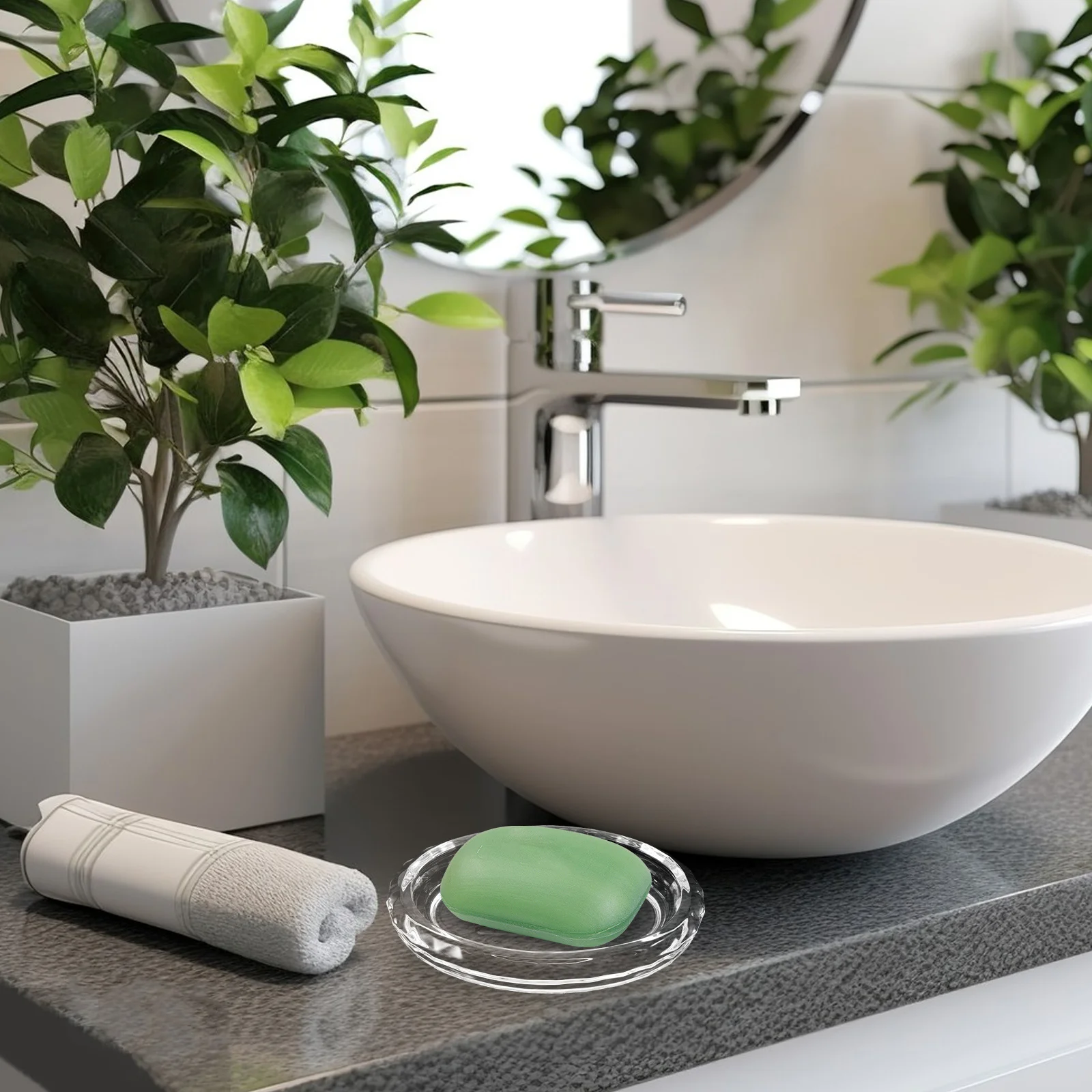 

2Pcs Clear Glass Soap Dish Stylish Bathroom Counter Shower Kitchen Sink Versatile Decorative Tray Small Dish Soap