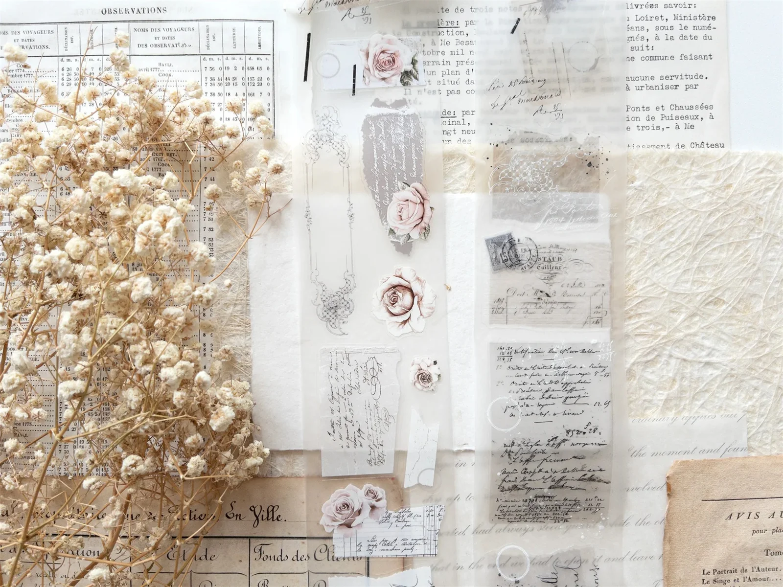 1Loop Creawithgaby Studio Vintage French Romance White Blooms Washi PET Tape DIY Card Making Scrapbooking Decorative Sticker