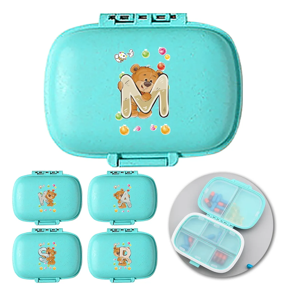 

8 Grids Travel Pill Storage Boxes Moisture-proof and Dustproof Pill Box 1Pc Portable Mini Pill Box Bear Letter Pattern Series