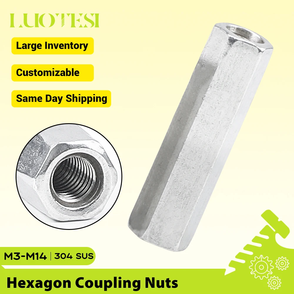 Hexagon Extend Long Rod Coupling Nuts 304 Stainless Steel m3 m4 m5 m6 m8 m10 m12 m14 Hex Lengthened Coupling Nut for 3D Printer
