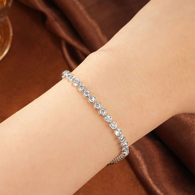 Rrjzz Vollständiges 3-mm-Moissanit-Armband mit rundem Schliff für Damen, D-Farbe, Laborimitation von Diamanten, 18 cm lange Kette, Tennisarmbänder, Schmuck, Geschenke – Detail 4