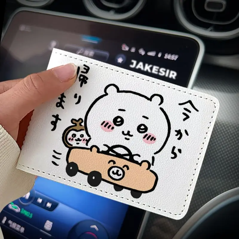 Chiikawa-Protección de licencia de conducir de coche, cubierta de cuero de Anime para hombre y mujer, cubierta protectora de certificado de licencia de conducir de vehículo