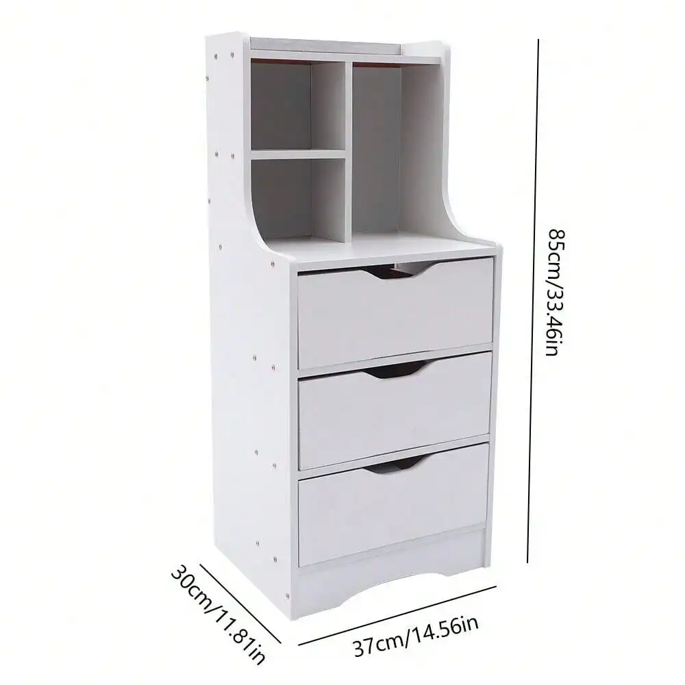 Tall White Nightstand w/ 3 Drawers Side Stand Cabinet Night Stand Bedside Tables