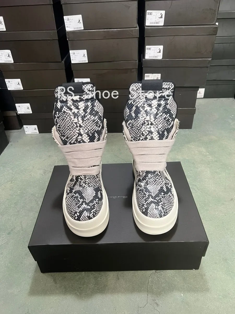 Ro مصمم أحذية الرجال حذاء رياضة النساء رمادي بوا الجلود حذاء بوت بطول الكاحل جامبو الأربطة منصة 6 سنتيمتر نعل سميك عالية أعلى حذاء كاجوال