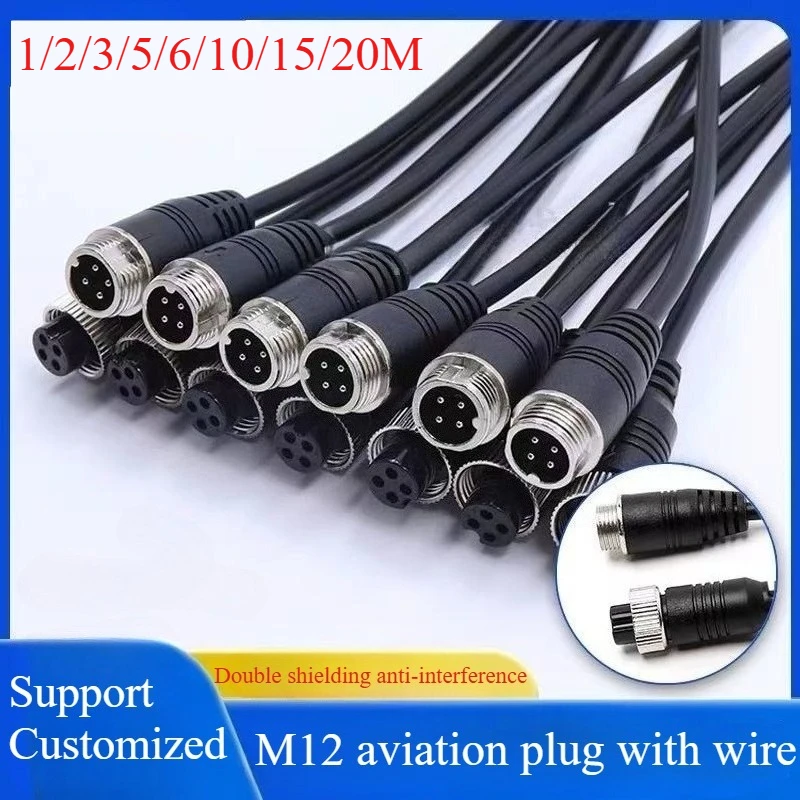 1/3/5/10/15/20M 4 Pin Core Male to Female Aviation Extension Video Connector Power Cable for Car Truck Bus Monitor Camera Wire