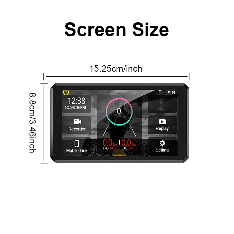 Motorcycle Carplay-5.5 Inch GPS Navigation Display Touch Screen Waterproof GPS Dual Cameras TPMS Support Carply & Android Auto