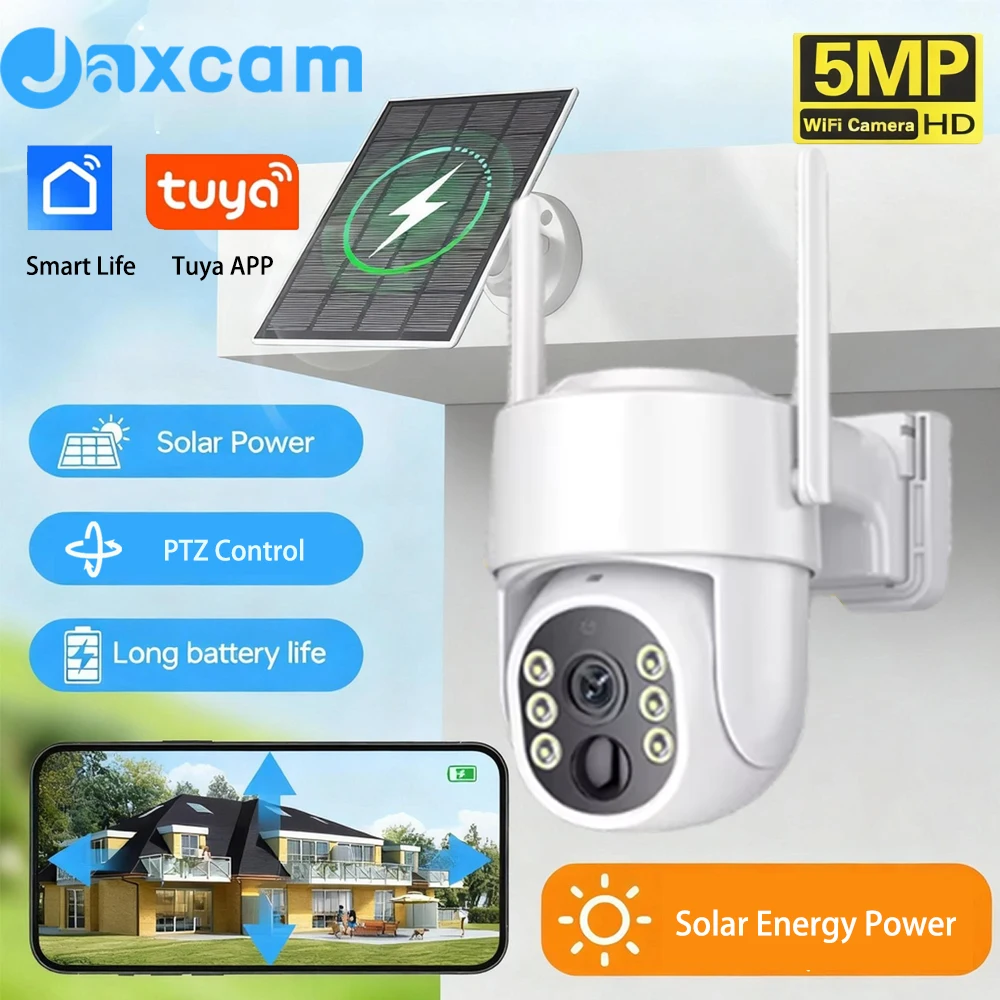 

Tuya 5MP Solar-powered Camera Wifi Connect PIR Human Detection Color Night Vision Waterproof Design Safety Internal Battery
