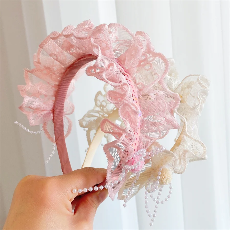 

2024 New Girls Sweet Fashion lace Colors Flower Hairbands Headwears Children Cute Hair Hoop Headbands Kids Hair Accessories