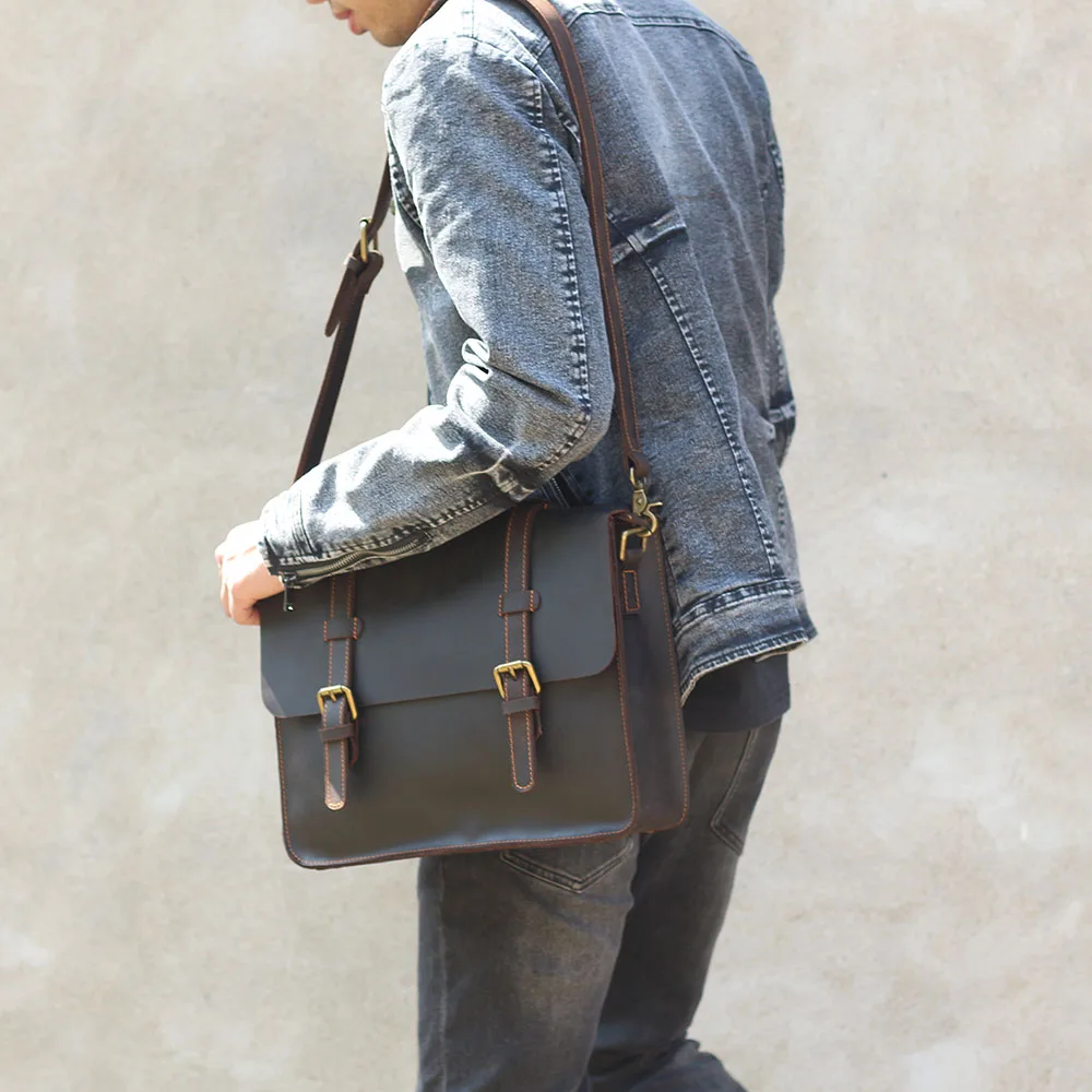 S.WORKER Echtleder-Aktentasche für Herren | Vintage Büro-Handtasche Laptop-Tasche – Detail 4
