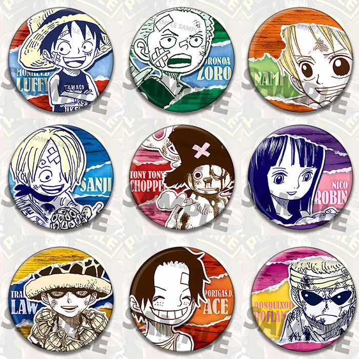 Insignia de una pieza de Anime, Pin de Luffy Ace Law, broche infantil, llavero, medalla de película brillante, mercancía, productos coleccionables, dibujos animados bonitos