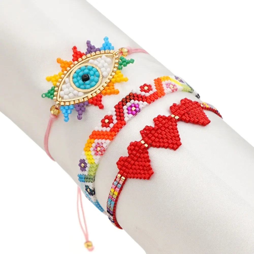 

Beaded Bracelet Hand woven fashion Lucky Eye originality rainbow love Simplicity Bohemia Unisex Rice Ball Bracelet