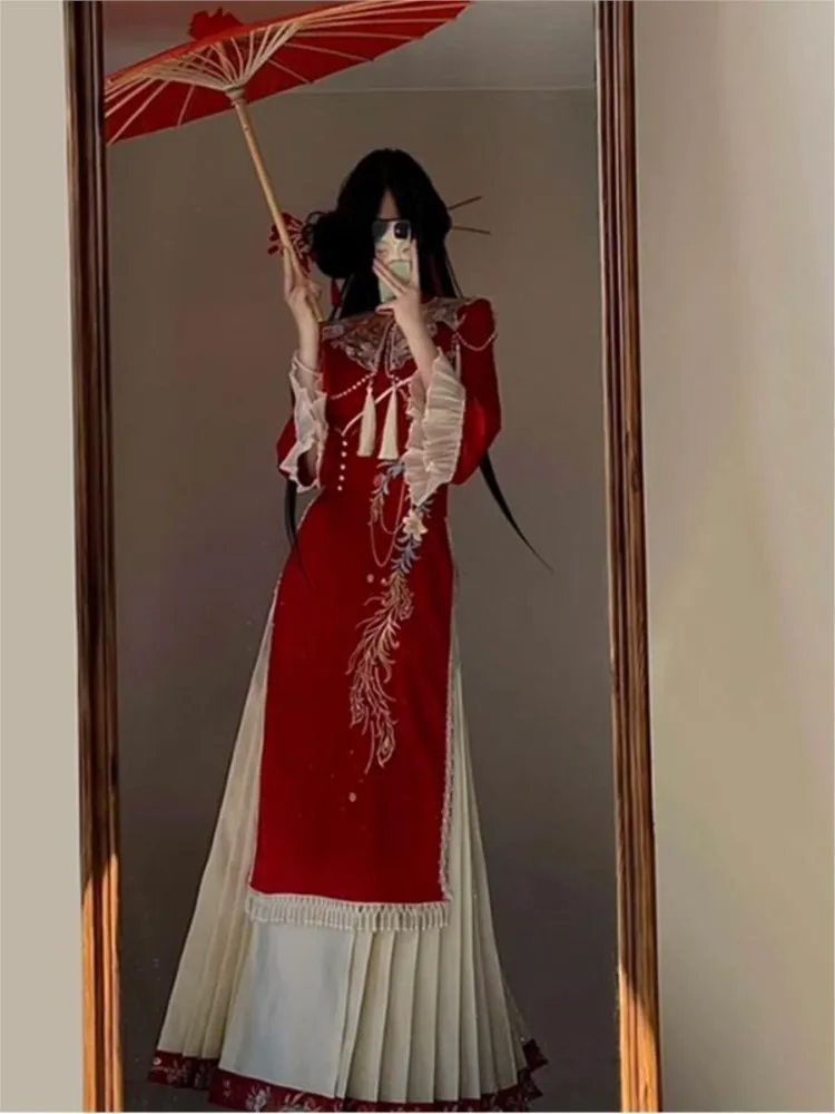 New robe set Chinese-style red cheongsam engagement toasting Hanfu dress and evening gown